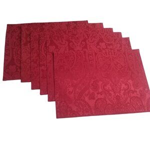 Decorative Fabric Placemats Wine/Maroon Colored Textured Set of 6 Holiday Dinner